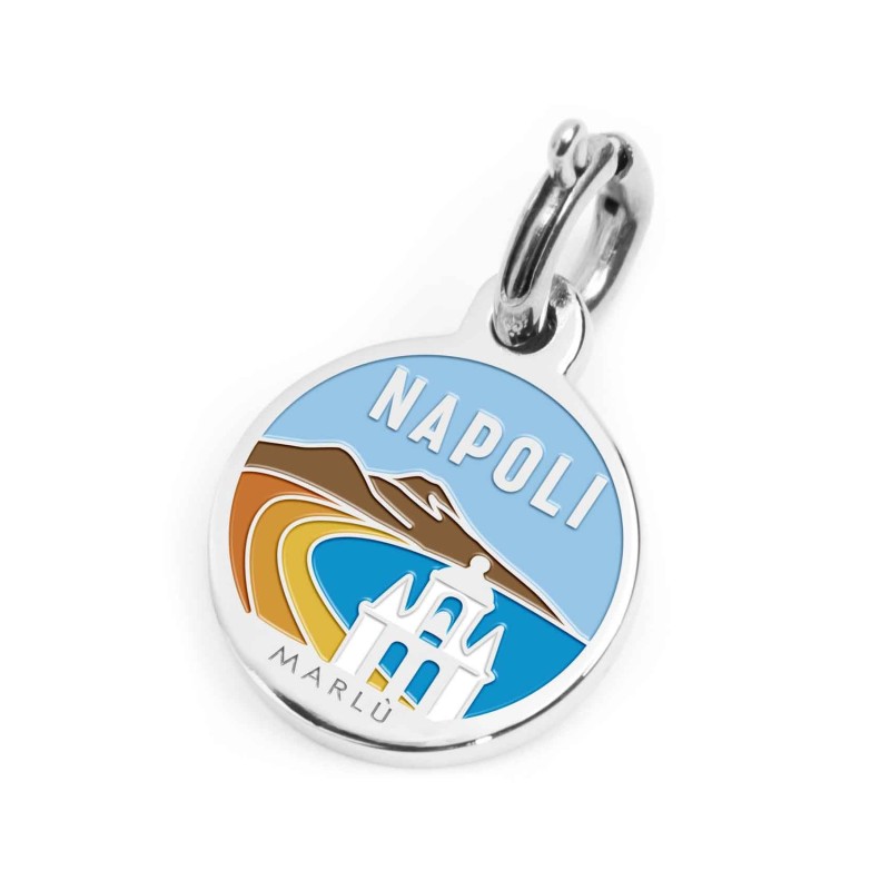 S.STEEL CHARM NAPOLI S.steel round charm with Napoli city's symbols image, 14 mm diameter. On the front side lettering in black S.STEEL CHARM NAPOLI S.steel round charm with Napoli city's symbols image, 14 mm diameter. On the front side lettering in black