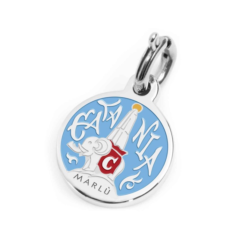 S.STEEL CHARM CATANIA S.steel round charm with Catania city's symbols image, 14 mm diameter. On the front side lettering in blac S.STEEL CHARM CATANIA S.steel round charm with Catania city's symbols image, 14 mm diameter. On the front side lettering in blac