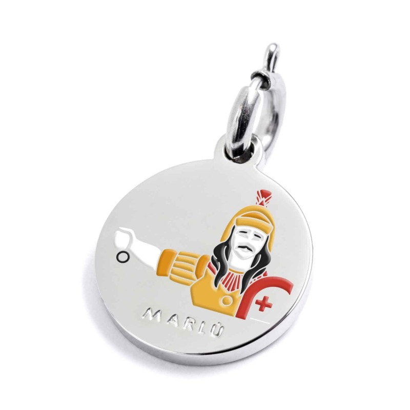 S.STEEL CHARM FOLIGNO S.steel round charm with Foligno city's symbols image, 14 mm diameter. On the front side lettering in blac S.STEEL CHARM FOLIGNO S.steel round charm with Foligno city's symbols image, 14 mm diameter. On the front side lettering in blac