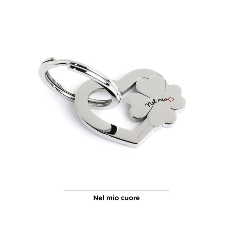 S.STEEL KEYRING WITH CLOVER S.Steel shape of heart keyring with four leef clover and writing "Per dirti ... che ti voglio un mon S.STEEL KEYRING WITH CLOVER S.Steel shape of heart keyring with four leef clover and writing "Per dirti ... che ti voglio un mon