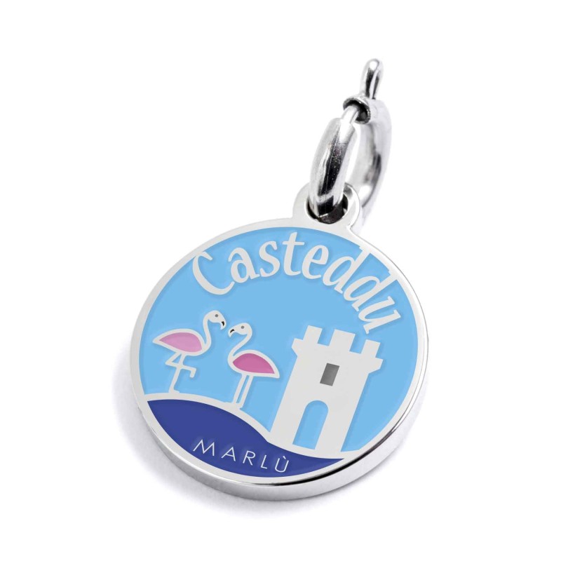 S.STEEL CHARM CAGLIARI S.steel charm with Cagliari city's symbol image. On the front side the charm is colored with enamel light S.STEEL CHARM CAGLIARI S.steel charm with Cagliari city's symbol image. On the front side the charm is colored with enamel light