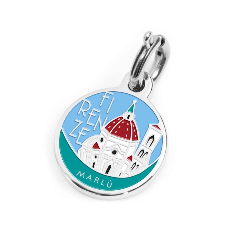 S.STEEL CHARM FIRENZE S.steel charm with Firenze city's symbols image, with 14 mm diameter. On the front side the background is S.STEEL CHARM FIRENZE S.steel charm with Firenze city's symbols image, with 14 mm diameter. On the front side the background is