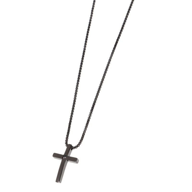COLLANA ACCIAIO CON CROCE E ZIRCONE COLLANA ACCIAIO CON CROCE E ZIRCONE