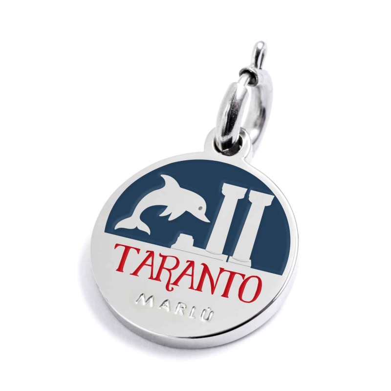 S.STEEL CHARM TARANTO S.steel charm with Taranto city's symbols image. On the front side on the half part the background is in b S.STEEL CHARM TARANTO S.steel charm with Taranto city's symbols image. On the front side on the half part the background is in b