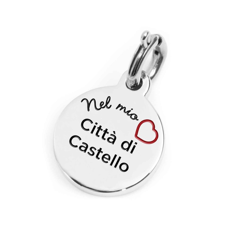 S.STEEL CHARM CITTA DI CASTELLO S.steel round charm with Città di Castello city's symbols image, 14 mm diameter. On the front s S.STEEL CHARM CITTA DI CASTELLO S.steel round charm with Città di Castello city's symbols image, 14 mm diameter. On the front s