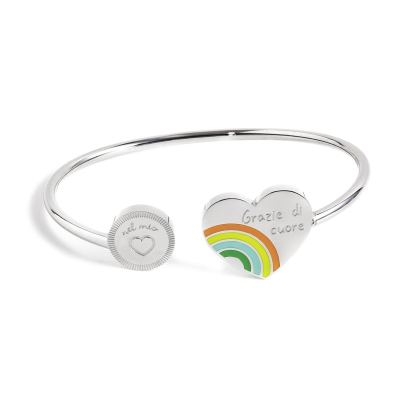 S.STEEL BANGLE HEART/RAINBOW S.steel bangle with, at one end, an heart (element B), 20 mm diameter with 3 mm thickness, with eng S.STEEL BANGLE HEART/RAINBOW S.steel bangle with, at one end, an heart (element B), 20 mm diameter with 3 mm thickness, with eng