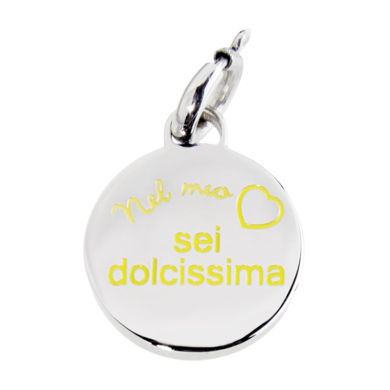 POLISHED S.STEEL PENDANT "SEI DOLCISSIMA THE LOCK COLOR SAME AS PENDANT, THE WRITING MUST BE YELLOW POLISHED S.STEEL PENDANT "SEI DOLCISSIMA THE LOCK COLOR SAME AS PENDANT, THE WRITING MUST BE YELLOW