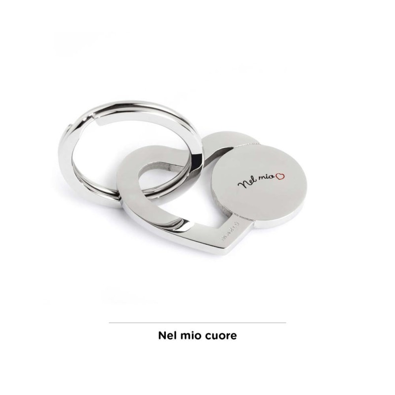 S.STEEL KEYRING WITH THREE OF VALUES S.Steel shape of heart keyring with three of life writing "Per dirti ... che sei la mia fam S.STEEL KEYRING WITH THREE OF VALUES S.Steel shape of heart keyring with three of life writing "Per dirti ... che sei la mia fam