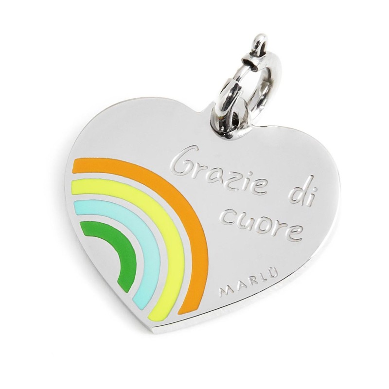 S.STEEL HEART CHARM 20MM WITH RAINBOW S.steel heart shape charm 20 mm diameter, 1,50 mm thickness, on the front side the engrave S.STEEL HEART CHARM 20MM WITH RAINBOW S.steel heart shape charm 20 mm diameter, 1,50 mm thickness, on the front side the engrave
