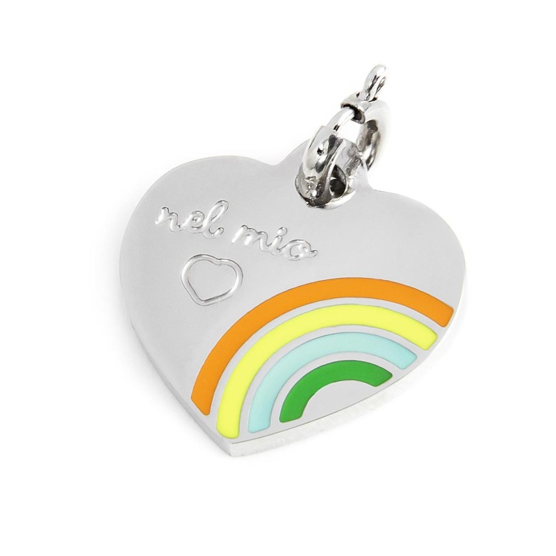 S.STEEL HEART CHARM 14MM WITH RAINBOW S.steel heart shape charm 14 mm diameter, 1.00 mm thickness, on the front side the engrave S.STEEL HEART CHARM 14MM WITH RAINBOW S.steel heart shape charm 14 mm diameter, 1.00 mm thickness, on the front side the engrave