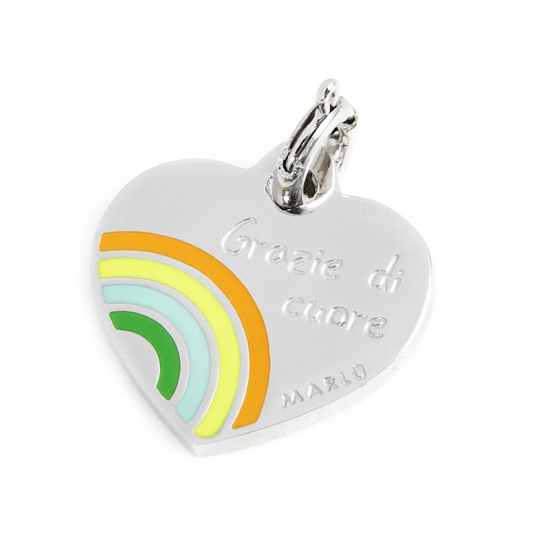 S.STEEL HEART CHARM 14MM WITH RAINBOW S.steel heart shape charm 14 mm diameter, 1.00 mm thickness, on the front side the engrave S.STEEL HEART CHARM 14MM WITH RAINBOW S.steel heart shape charm 14 mm diameter, 1.00 mm thickness, on the front side the engrave