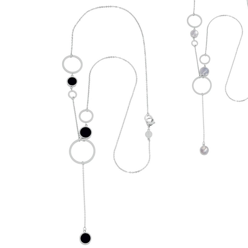COLLANA CERCHI ACRILICO E MADREPERLA COLLANA CERCHI ACRILICO E MADREPERLA