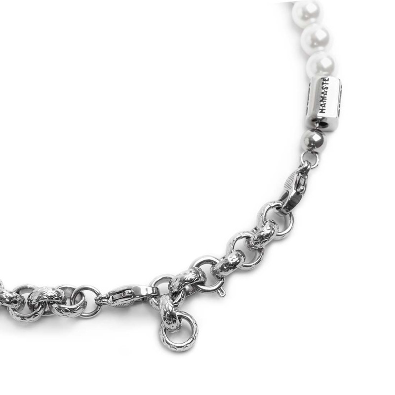 S.STEEL BR TEXTURED ROLO' CHAIN AND PEARLS CHAIN S.Steel bracelet with textured rolò chain 7,20 mm width and with regular pearl