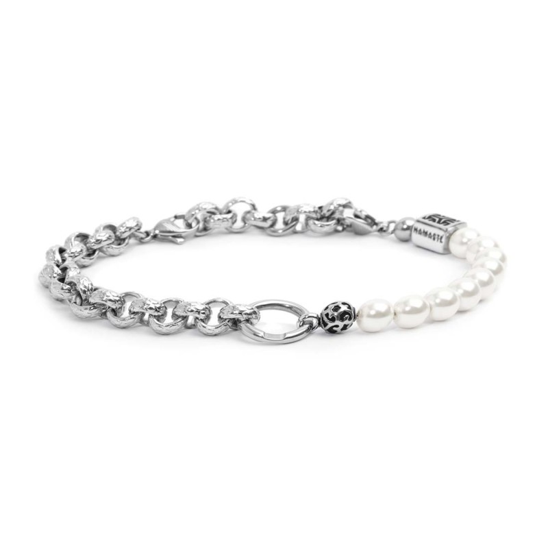 S.STEEL BR TEXTURED ROLO' CHAIN AND PEARLS CHAIN S.Steel bracelet with textured rolò chain 7,20 mm width and with regular pearl S.STEEL BR TEXTURED ROLO' CHAIN AND PEARLS CHAIN S.Steel bracelet with textured rolò chain 7,20 mm width and with regular pearl