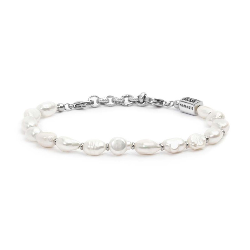 S.STEEL BR IRREGULAR PEARLS CHAIN S.steel bracelet with irregular pearls 7*9 mm, alternated with s.steel rings 3*1,20 mm. At the S.STEEL BR IRREGULAR PEARLS CHAIN S.steel bracelet with irregular pearls 7*9 mm, alternated with s.steel rings 3*1,20 mm. At the