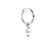 Orecchini A Cerchio Con Perla Bianca Naturale 8 Mm - Placcati Oro 18kt, Chiusura A Click, Diametro Cerchio 10 Mm