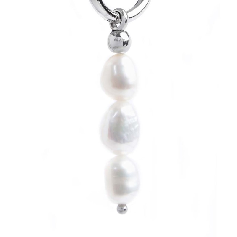 S.S SINGLE ROUND EAR WITH 3 PEND IRREGULAR PEARLS S.steel single round earring 16 mm diameter 2 mm thickness, Marlù lasered log S.S SINGLE ROUND EAR WITH 3 PEND IRREGULAR PEARLS S.steel single round earring 16 mm diameter 2 mm thickness, Marlù lasered log