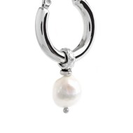 S.S SINGLE ROUND EAR WITH PENDANT IRREGULAR PEARL S.steel single round earring 22,50 diameter 3,90 mm thickness, Marlù lasered