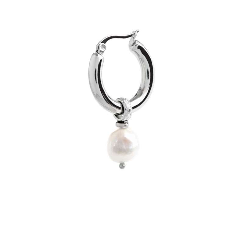 S.S SINGLE ROUND EAR WITH PENDANT IRREGULAR PEARL S.steel single round earring 22,50 diameter 3,90 mm thickness, Marlù lasered S.S SINGLE ROUND EAR WITH PENDANT IRREGULAR PEARL S.steel single round earring 22,50 diameter 3,90 mm thickness, Marlù lasered