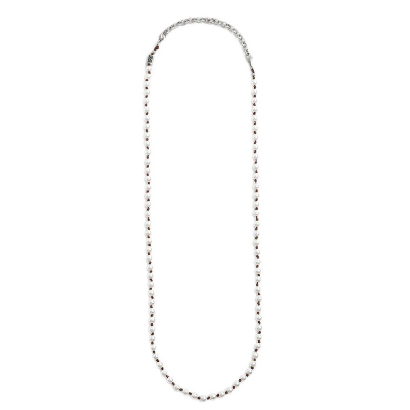 Collana cordino marrone con perle