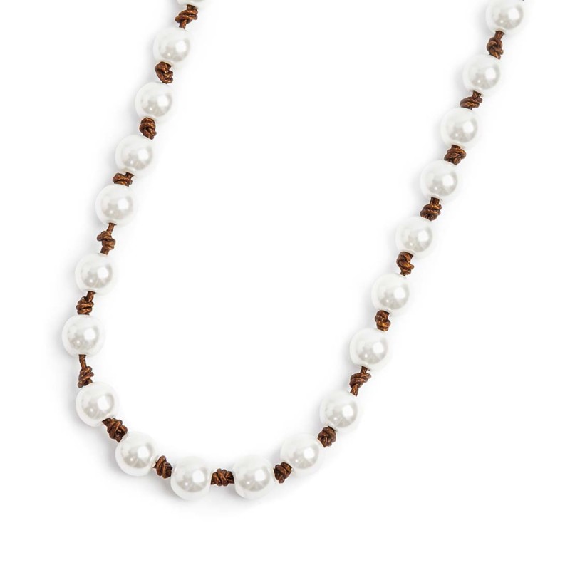 S.STEEL NECKLACE 600MM ROPE WITH PEARLS S.steel necklace with brown cotton rope 0,80 mm diameter with pearls 6,20 mm diameter. A S.STEEL NECKLACE 600MM ROPE WITH PEARLS S.steel necklace with brown cotton rope 0,80 mm diameter with pearls 6,20 mm diameter. A