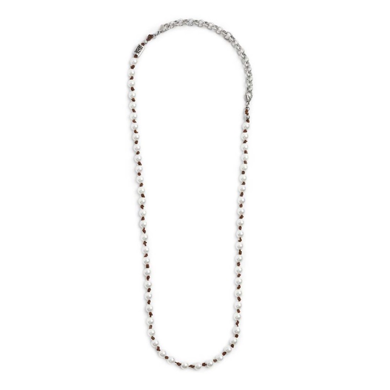 S.STEEL NECKLACE 800MM ROPE WITH PEARLS S.steel necklace with brown cotton rope 0,80 mm diameter with pearls 6,20 mm diameter. A S.STEEL NECKLACE 800MM ROPE WITH PEARLS S.steel necklace with brown cotton rope 0,80 mm diameter with pearls 6,20 mm diameter. A