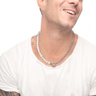 S.STEEL NECKLACE BALL CHAIN AND IRREGULAR PEARLS S.steel necklace with ball chain 6 mm width, chain length 280 mm and irregular