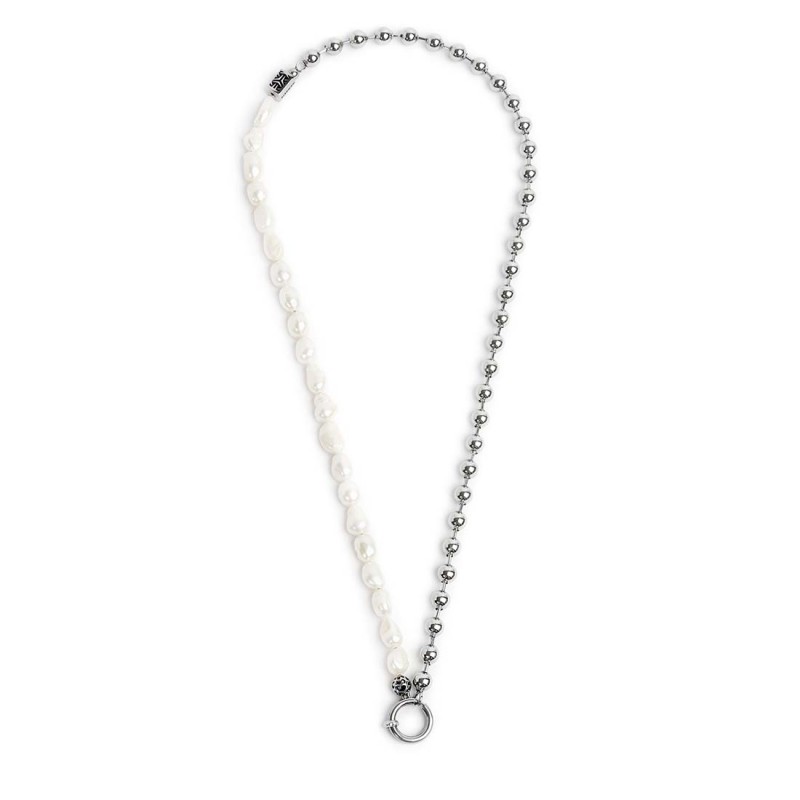 S.STEEL NECKLACE BALL CHAIN AND IRREGULAR PEARLS S.steel necklace with ball chain 6 mm width, chain length 280 mm and irregular S.STEEL NECKLACE BALL CHAIN AND IRREGULAR PEARLS S.steel necklace with ball chain 6 mm width, chain length 280 mm and irregular