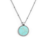 S.STEEL NECKLACE ROUND TURQUOISE PENDANT S.steel necklace with grumetta chain with balls 1,40 mm width, 0,80 mm thickness. Round
