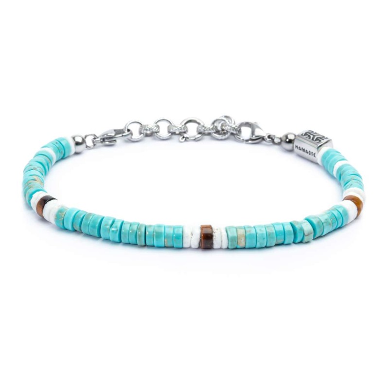 S.S. ANKLET TURQUOISE, TIGER  AND PUKA SHELL S.steel anklet box rounded chain, 0,60 mm thickness with turquoise beads 5/5,30 mm S.S. ANKLET TURQUOISE, TIGER  AND PUKA SHELL S.steel anklet box rounded chain, 0,60 mm thickness with turquoise beads 5/5,30 mm