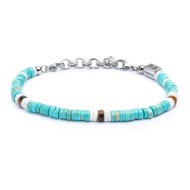 S.S. ANKLET TURQUOISE, TIGER  AND PUKA SHELL S.steel anklet box rounded chain, 0,60 mm thickness with turquoise beads 5/5,30 mm S.S. ANKLET TURQUOISE, TIGER  AND PUKA SHELL S.steel anklet box rounded chain, 0,60 mm thickness with turquoise beads 5/5,30 mm
