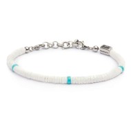 S.S. ANKLET WHITE PUKA SHELL AND TURQU STONE S.Steel anklet box rounded chain 0,60 mm thickness with white puka shell beads 5,30 S.S. ANKLET WHITE PUKA SHELL AND TURQU STONE S.Steel anklet box rounded chain 0,60 mm thickness with white puka shell beads 5,30