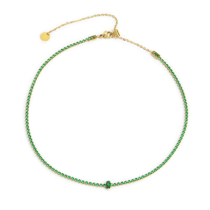 Collana tennis con zirconi e zircone centrale baguette Collana tennis con zirconi e zircone centrale baguette