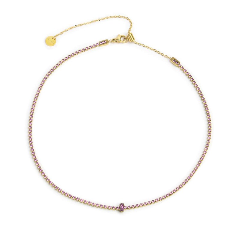 Collana tennis con zirconi e zircone centrale baguette