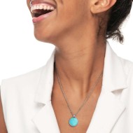 S.STEEL NECKLACE ROUND TURQUOISE PENDANT S.steel necklace with grumetta chain with balls 1,40 mm width, 0,80 mm thickness. Round