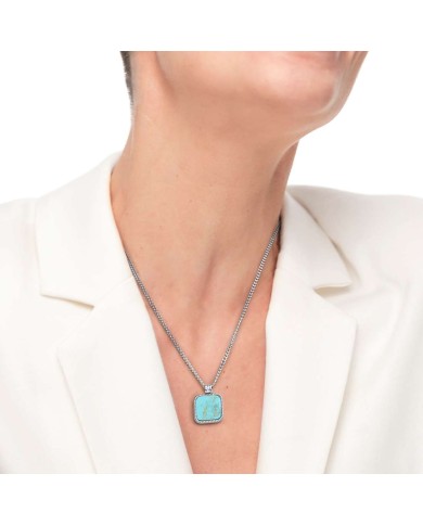 Collana catena grumetta con pendente turchese quadrato