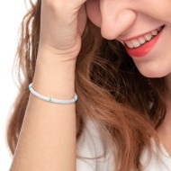 S.S. BR WHITE PUKA SHELL AND TURQU STONE S.steel bracelet box rounded chain 0,60 mm width with white puka shell beads 5,30/5,60