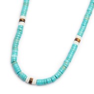 S.S. NECKLACE TURQUOISE, TIGER EYE AND PUKA SHELL S.Steel anklet box rounded chain, 0,60 mm thickness with turquoise stone beads