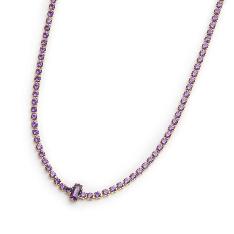 Collana tennis con zirconi e zircone centrale baguette Collana tennis con zirconi e zircone centrale baguette