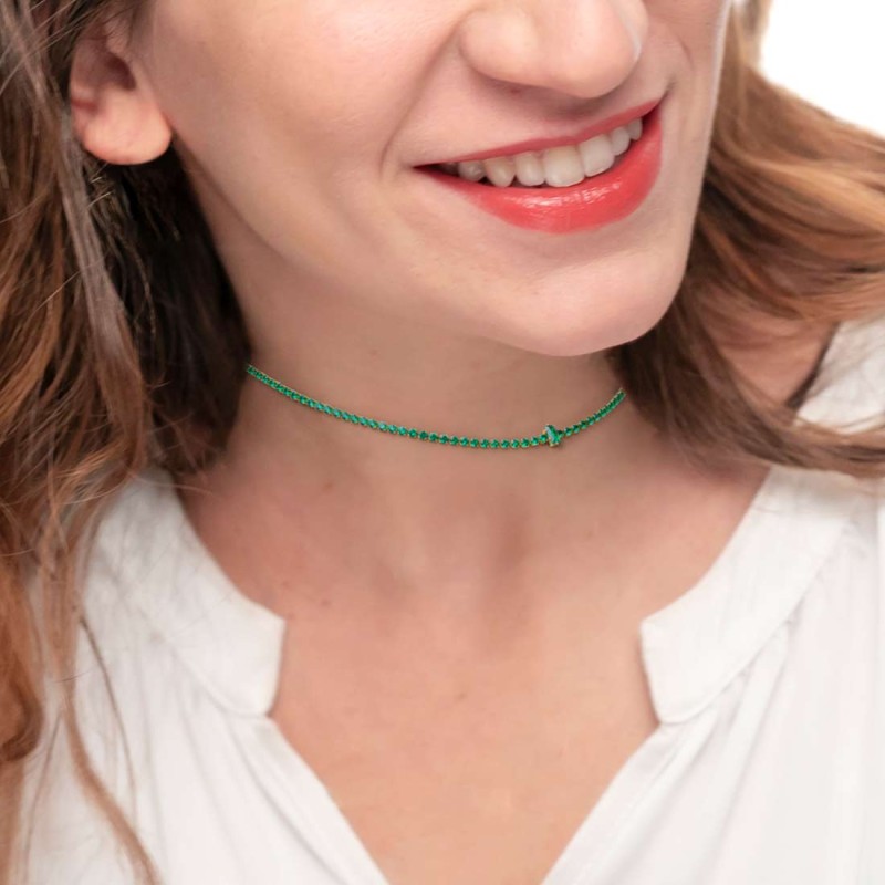 Collana tennis con zirconi e zircone centrale baguette Collana tennis con zirconi e zircone centrale baguette