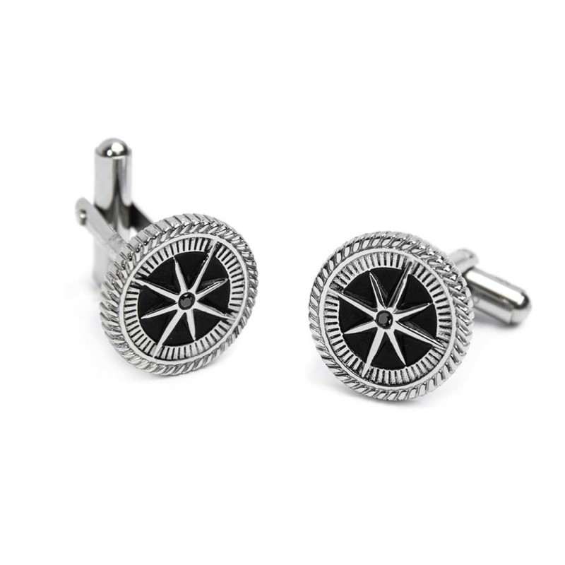S.STEEL ROUND CUFFLINKS WITH WIND ROSE S.steel round cufflinks 16,90 mm diameter, with wind rose shape by stamping with mat blac S.STEEL ROUND CUFFLINKS WITH WIND ROSE S.steel round cufflinks 16,90 mm diameter, with wind rose shape by stamping with mat blac
