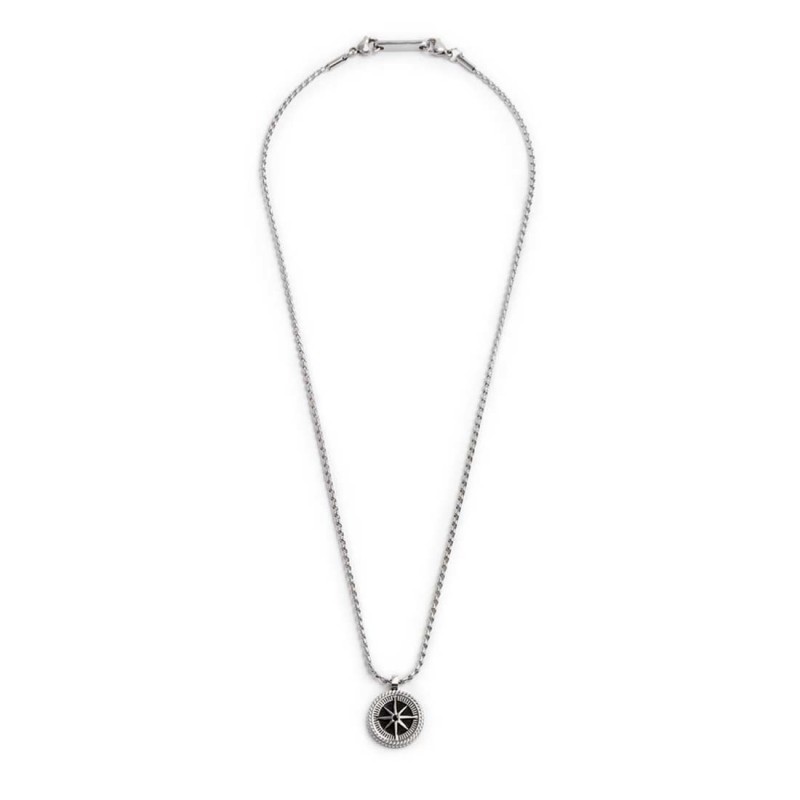 S.S. NECKLACE WITH TWISTED SERPENTINE CHAIN AND WIND ROSE PEND S.steel necklace with twisted round link serpentine chain 1,80 mm