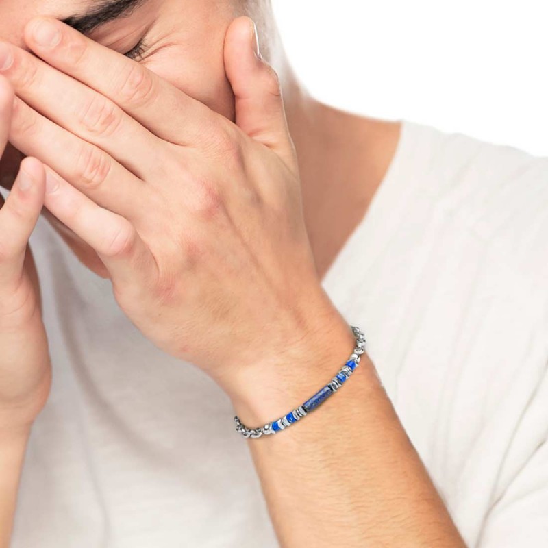 BR ACCIAIO CON PIETRA EMATITE E CATENA MARINE