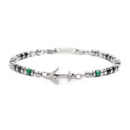 S.S BRACELET WITH ANCHOR MALACHITE BLACK ONYX AND HEMATITE S.steel bracelet alternated with malachite cylinder beads 4*2 mm, hem
