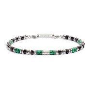 Bracciale con rondelle in malachite ed onice nera e cilindro diamantato Bracciale con rondelle in malachite ed onice nera e cilindro diamantato