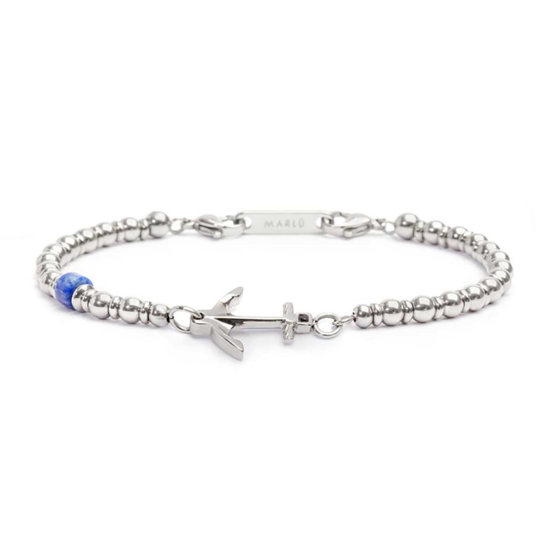 S.S BRACELET WITH ANCHOR SODALITE AND HEMATITE S.steel bracelet alternated with polished s.s rings 4 mm diameter and hematite ch S.S BRACELET WITH ANCHOR SODALITE AND HEMATITE S.steel bracelet alternated with polished s.s rings 4 mm diameter and hematite ch