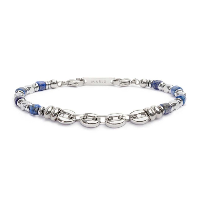 S.S BRACELET WITH SODALITE HEMATITE AND MARINE CHAIN S.steel bracelet alternated with s.steel rings 4 mm diameter, hematite chro