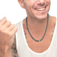 S.STEEL NECKLACE WITH MALACHITE BLACK ONYX AND HEMATITE S.steel necklace alternated with two malachite cylinder beads 4*2 mm, he