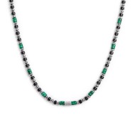 S.STEEL NECKLACE WITH MALACHITE BLACK ONYX AND HEMATITE S.steel necklace alternated with two malachite cylinder beads 4*2 mm, he