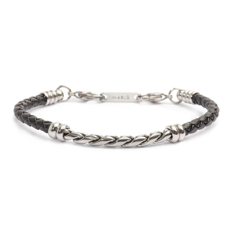S.STEEL BRACELET BLACK SYNTETHIC LEATHER S.steel scubidou bracelet with black syntethic leather 4,40 mm diameter. On the center S.STEEL BRACELET BLACK SYNTETHIC LEATHER S.steel scubidou bracelet with black syntethic leather 4,40 mm diameter. On the center
